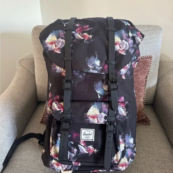 Herschel Supply Company Black and Pink Floral Backpack Herschel Supply Co. - Black Floral/Pink Floral Heritage Mid  main image 4
